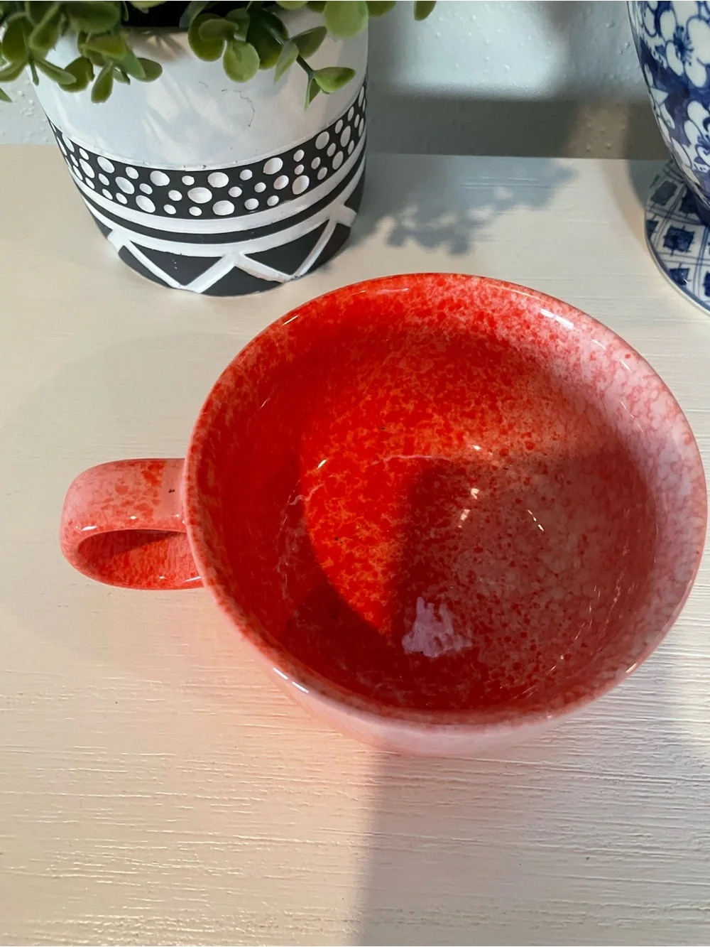 Red Coral White Speckled Ceramic 16 Oz. Starbucks Coffee Soup Cup Mug Bowl